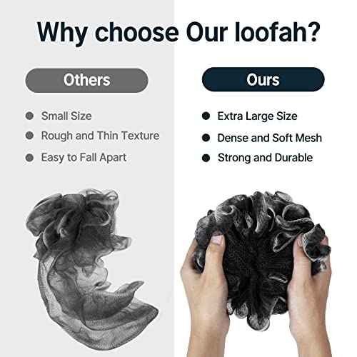 AmazerBath Loofah Sponge, Shower Loofah for Men and Women - Body Scrubber Loofa Set of 3 Classic Black & White Edge, Bath Sponge 60g/PCS