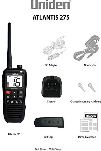 Uniden Atlantis 275 Handheld Two-Way VHF Marine Radio, Floating IPX8 Submersible Waterproof, Large Dual-Color Screen, 6-Wa...