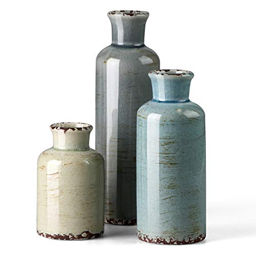 CwlwGO- Ceramic Vase Set of 3, Small Flower Vases for Home Decoration, Modern Farmhouse Decor, Living Room Kitchen Table C...