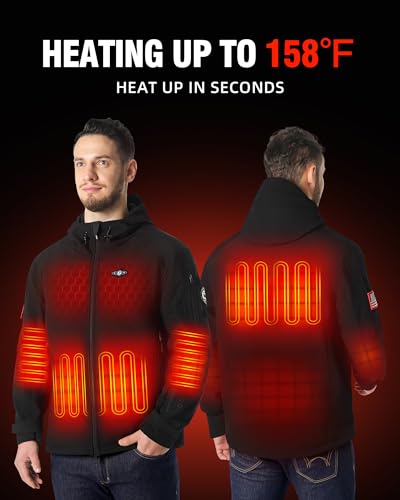 WASOTO Heated Jackets for Men with 9V 18400mAh Battery Pack Included Windproof Waterproof for Snowboarding