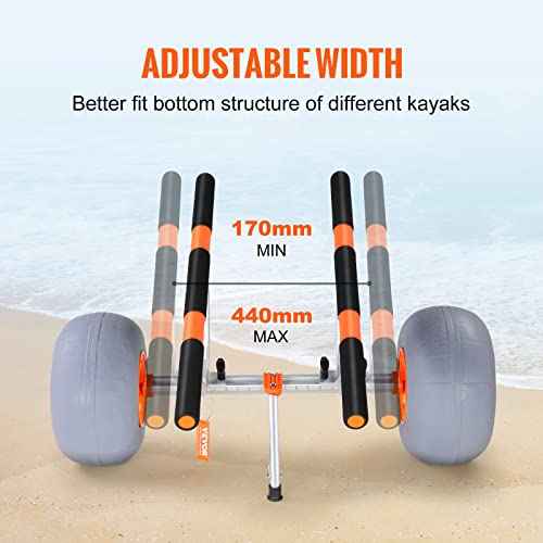 VEVOR Heavy Duty Kayak Cart, 350lbs Load Capacity, Detachable Canoe Trolley with 13'' Beach Wheels, Adjustable Carrier Width & Nonslip Support Foot, for Kayaks Canoes Paddleboards Float Mats Jon Boats