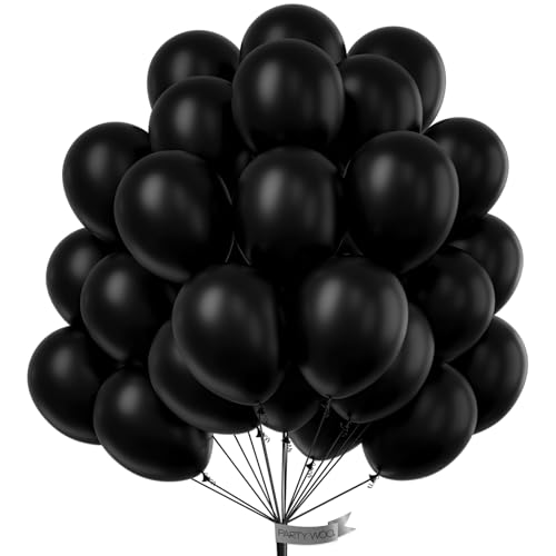 PartyWoo Black Balloons 100 pcs 10 Inch Matte Black Latex Helium Balloons for Graduation Halloween New Year Anniversary Bi...