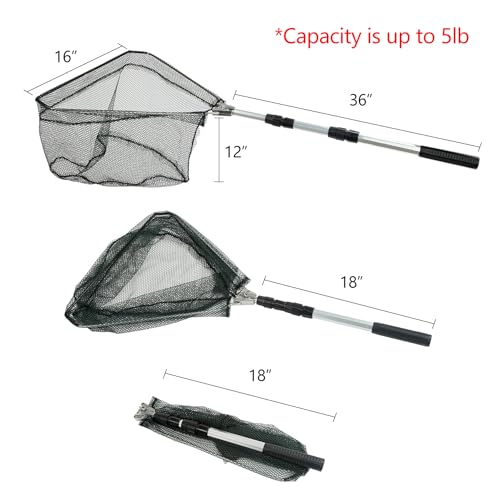 RESTCLOUD Fishing Landing Net with Telescoping Pole Handle, Fishing net Freshwater for Kids Men Women, Extend to 40-63 Inches