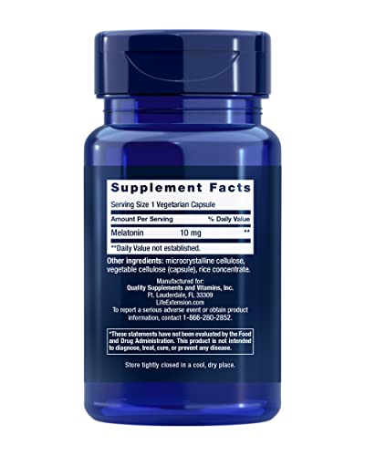 Life Extension Melatonin, 10 mg, Healthy Dose, Our Highest Available Dosage, for Sleep Support, Healthy Immune Response, Oxidative Stress Defense, Vegetarian, 60 Capsules