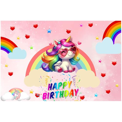 Unicorn Birthday Backdrop Decorations for Girls Party 7x5ft Pastel Rainbow Glitter Stars Dotsphotography Background Happy ...