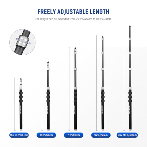 NEEWER Upgraded Microphone Boom Pole, 9.8ft/300cm Telescopic Carbon Fiber Mic Boom Arm with 5 Sections, 1/4” 3/8” 5/8” Scr...