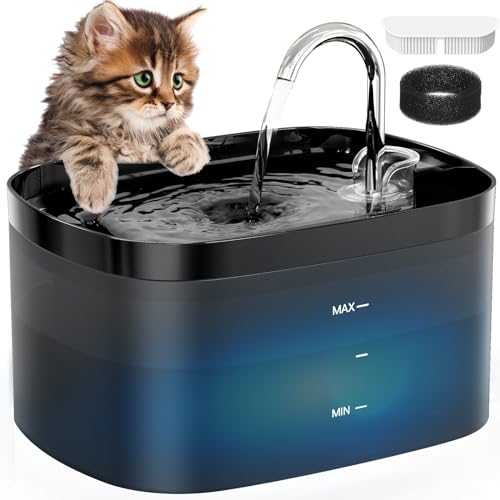 Cat Water Fountain, 84OZ/2.5L Cat Fountain, Super Silent Pet Water Fountain, Activated Carbon Filter, Translucent Pet Wate...