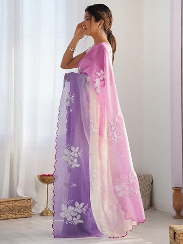 Aavami Saree for Women's Fancy 2 Tone Embroidery Siquince Bollywood Party wear Saree Indian Saree