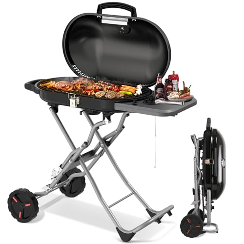 Havato Portable Propane Gas Grill,15,000 BTU BBQ Grill with Top Cover Lid, 406 sq.in. Grilling Areas, 2 Wheels, Built-in T...