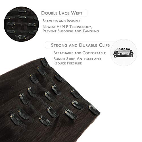 WENNALIFE Clip in Human Hair Extensions, 22 Inch 120g 7pcs Dark Brown Hair Extensions Clip In Human Hair Remy Clip in Hair Extensions Real Human Hair Double Weft