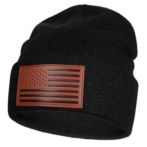 Oversize M/L/XL/XXL American Flag Beanie Hat - Merino Wool Beanie for Men Women, Fleece Lined Large Winter Hat