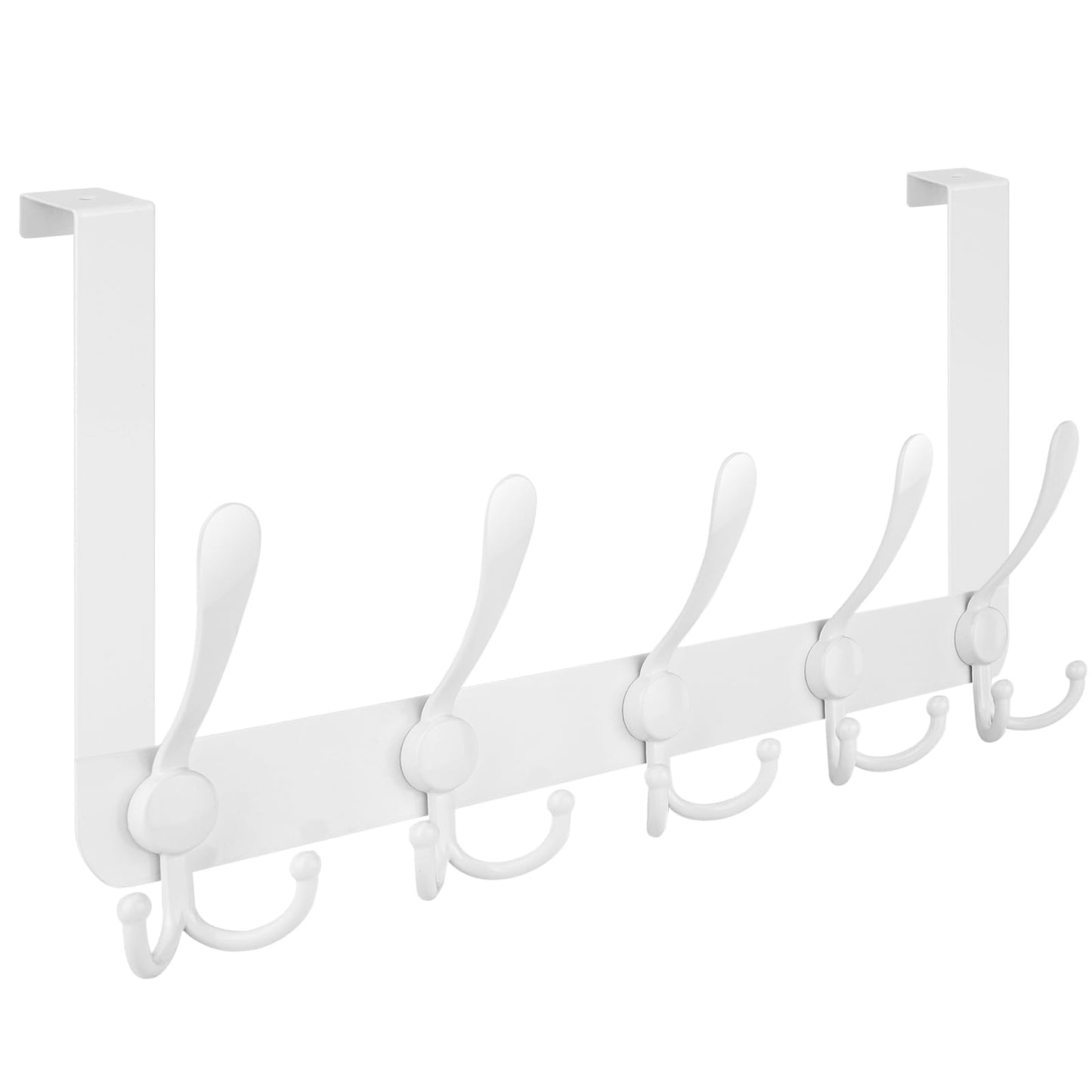 TICONN Over The Door Hooks, 5 Heavy Duty Tri Coat Rack All Metal Coat Hanger for Bathroom Bedroom Dorm (White, 1PK, Fit 1-3/8" Doors)