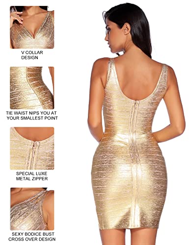meilun Sexy V-Neck Bandage Bodycon Cocktail Dress for Wedding Guest Strap Foil Formal Gowns Evening Dress