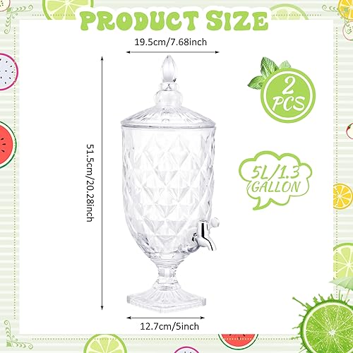Bokon 1.3 Gallon Drink Dispensers for Parties Crystal Iced Beverage Dispenser with Stand and Spigot, Glass Liquid Containe...