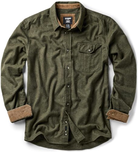 CQR Men's 100% All Cotton Button Down Flannel Shirts, Long Sleeve Brushed Warm Soft Casual Outdoor Plaid Shirt