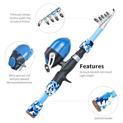 LEOFISHING 2 Set Kids Fishing Pole Set with Full Starter Kits Portable Telescopic Fishing Rod and Reel Cambos with All The...