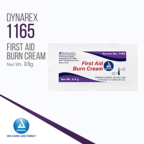 Dynarex First Aid Burn Cream - Burn Ointment For Minor Cuts, Wounds, Burns - Single Dose Water-Based Formula with Benzalko...