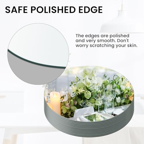 Yuzeyurun 12" Round Mirror Centerpieces for Tables, 12Pcs Glass Mirror Trays for Wedding, Party, Christmas Decorations, Mi...