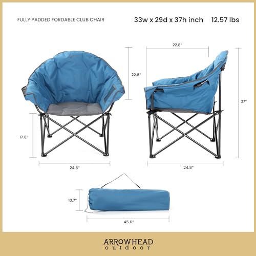 ARROWHEAD OUTDOOR Oversized Heavy-Duty Club Folding Camping Chair with Pocket, Cup Holder, Portable, Padded, Moon, Round, ...
