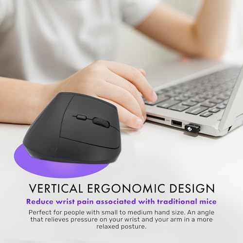 J-Tech Digital Wireless Mouse, Vertical Ergonomic Mouse with 2.4G Wireless & Bluetooth for 3 Multi-Device Function, Adjust...