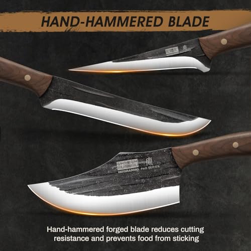 HOSHANHO Butcher Knife Set, Hand Forged Butcher Chef Knife Set with Roll Bag, Sharp Meat Cleaver Knife & Bone Chopper Kniv...