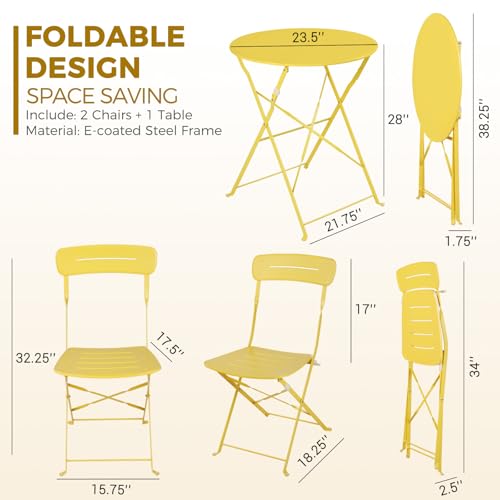 Grand patio Premium Frame Patio Bistro Set, Colorful Folding Outdoor Patio Furniture Sets, 3-Piece Patio Table and Chair S...