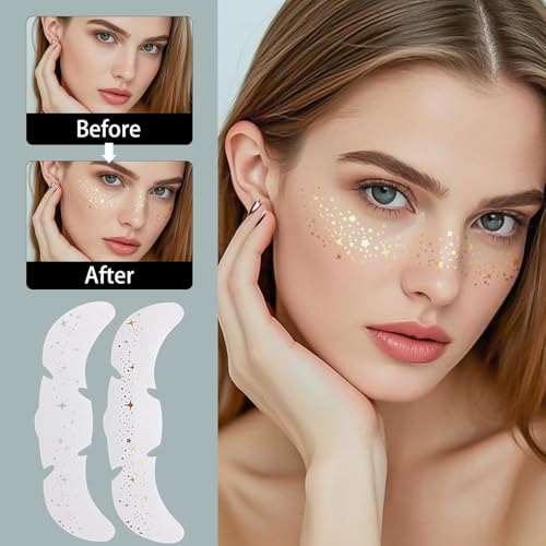 Face Glitter Freckles Tattoo, Gold Glow Up Makeup Patches, Face Glitter Makeup Speckles Patches, Cute Glitter Makeup Acces...