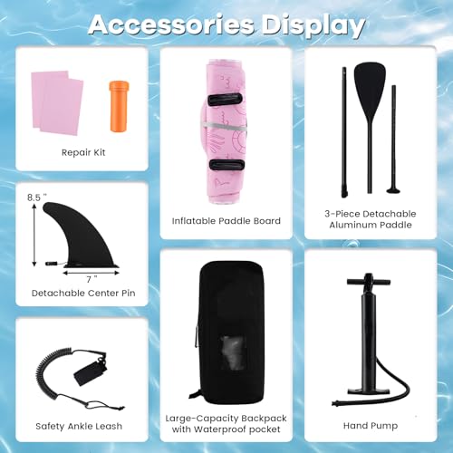 KOTEK 10FT/11FT Inflatable Paddle Board, SUP Paddleboard with Hand Pump, Safety Leash, Repair Kit, Carry Bag, Non-Slip EVA...