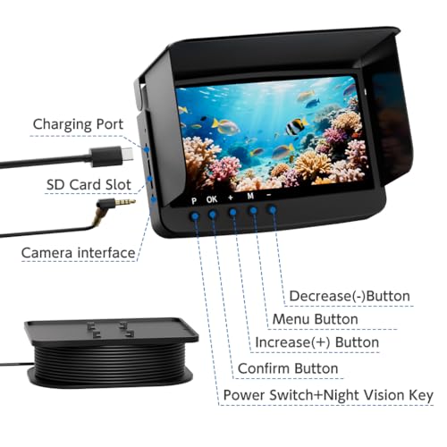 Underwater Fishing Camera Infrared Night Fishing Camera 5-inch HD Screen Equipped with 66-Foot About 20 Meters Cable 10000...