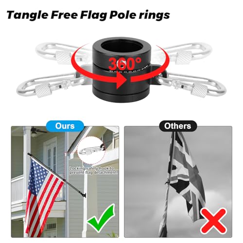 Msnaile 6FT Carbon Fiber Flag Pole, Flagpole for Outside House, Porch Flagpoles, Tangle Free Black Flag Pole Kit, Wind-Res...