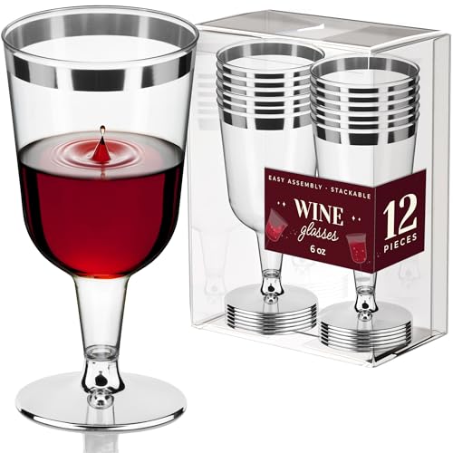 DecorRack 12 Plastic Wine Glasses, 6 Oz -BPA Free- Disposable Party Wine Cups, Perfect for Outdoor Parties, Weddings, Picn...