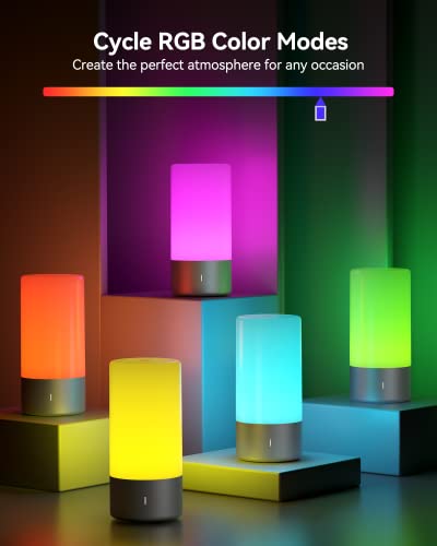 ROOTRO Table Lamp, [Advanced] Bedside Touch Control Lamp for Bedroom 3 Level Dimmable Warm White Lights with 256 RGB Color Mode Modern Deisgn Smart Nightstand Desktop LED Lamps Portable for Read