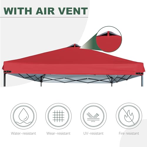 2PCS Canopy Replacement Top Silver Coated with Air Vent Upgraded Adjustable Straps for Most 10x10 Straight Leg Frame (Red)