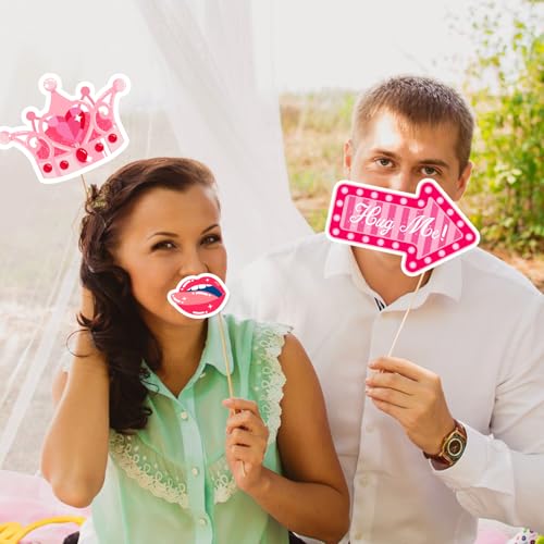 JXYCBZYing Hot Pink Valentine's Day Photo Booth Props - Pack of 24 | Happy Lovers Selfie Photo Booth Props for Valentines ...