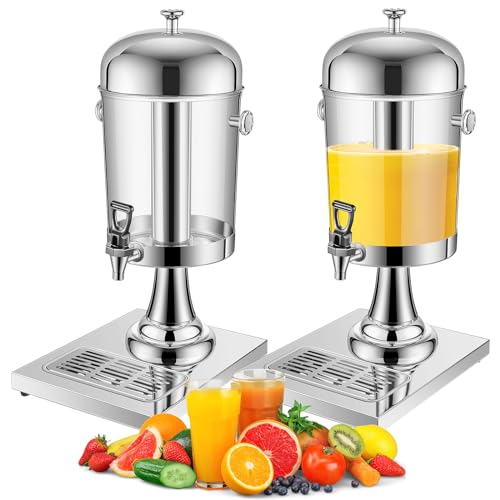 Gisafai 2 Pcs 2 Gallon Drink Dispensers for Parties, Beverage Dispenser with Stand, Stainless Steel Hot Cold Juice Dispens...