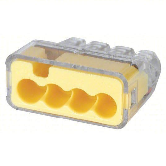 IDEAL Electrical 30-1034P In-Sure Push-In 4 Port Wire Connectors, 12-20 AWG Solid, Yellow (100 Pack)