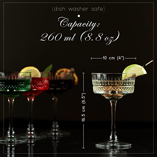 the mask el turko Vintage Coupe Glasses Set of 4, Champagne, Cocktail, Martini, Wine Glasses, Long Stem Glassware, (8.8oz/...