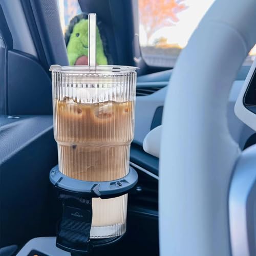 INSETLAN 20 oz Ribbed Glass Tumblers with Lids and Glass Straws – 4-Piece Glassware Set, Thickened Wall, Ideal for Iced Co...