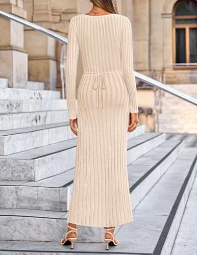 ZESICA Women's 2026 Spring Sweater Dress Long Sleeve V Neck Ribbed Knit Party Cocktail Bodycon Maxi Dresses