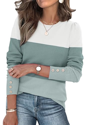Womens Sweaters Fall Fashion 2025 Long Sleeve Button Cuff Soft Knit Pullover Trendy Tops Dressy Casual Blouses
