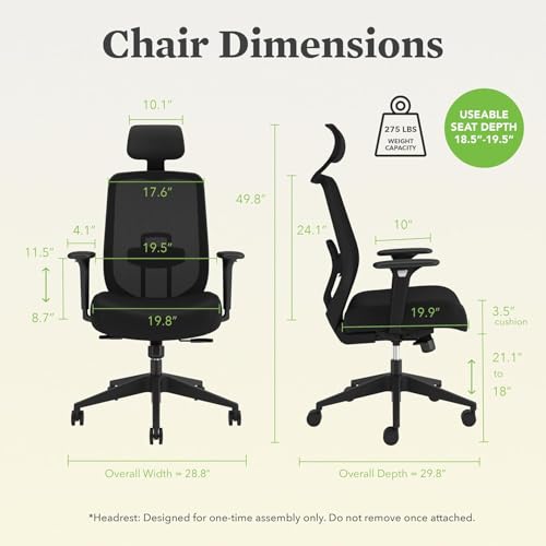 HON Altern Ergonomic Office Chair with Headrest, Arms, Wheels, Foam Cushion Seat, Mid Back Home Office Desk Chair Comfy, G...