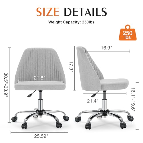 Sweetcrispy Armless Vanity Chair, Cute Comfy Home Office Desk Chair with Wheels, Modern Upholstered Task Computer Seat for...
