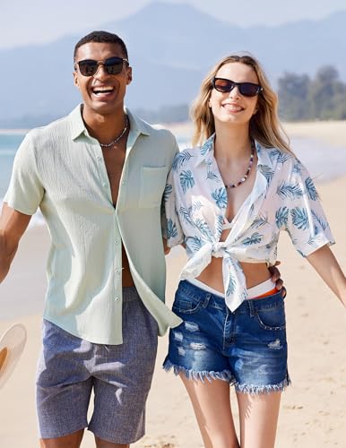 COOFANDY Mens Hawaiian Shirts Short Sleeve Button Down Aloha Shirt Casual Beach Clothes