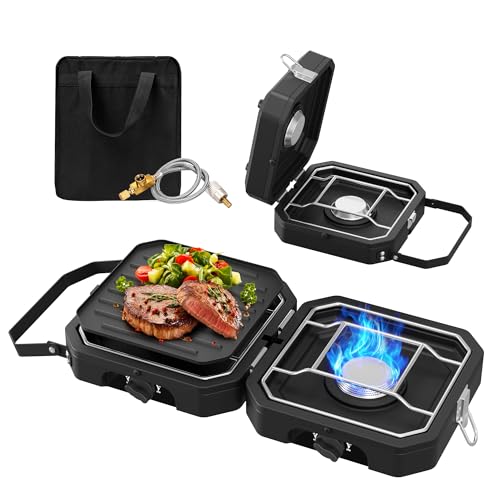 Camping Stove Portable Propane Camp Stove with Independently Adjustable Heat & Carry Bag, Foldable Gas Stove with 2 Burner...
