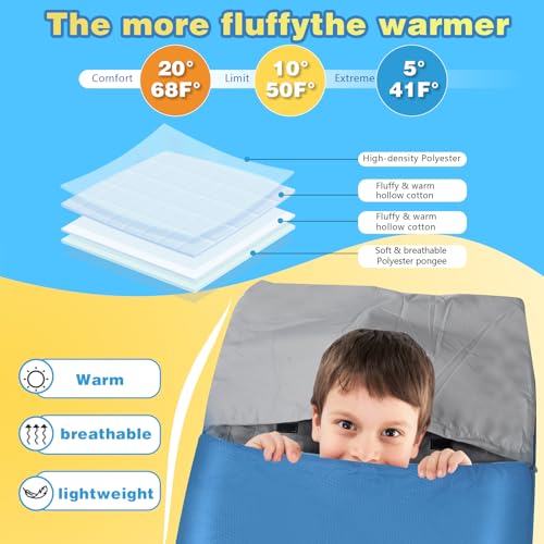 REDCAMP Kids Mummy Sleeping Bag for Camping, 3 Season Cold Weather Sleeping Bag Fit Boys,Girls & Teens, Blue/Rose Red