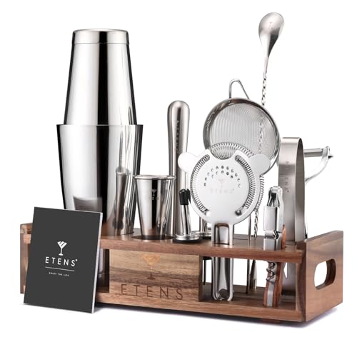 Premium 15-Piece Mixology Bartender Kit – Stainless Steel Cocktail Shaker Set with Wooden Stand | Professional Boston Shak...