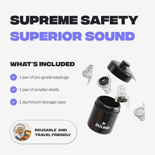 Zound High Fidelity Earplugs for Concerts - Reuseable High Fidelity Concert Ear Plugs for Noise Reduction, Festival Ear Pl...