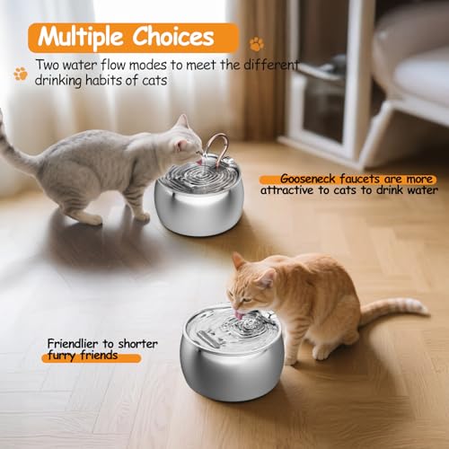 Cat Water Fountain Stainless Steel -2.5L/84oz Gooseneck Kitty Cat Fountain for Drinking Spout - Pet Water Fountain for Cat...