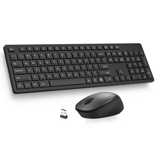 LeadsaiL Wireless Keyboard and Mouse Combo, Full-Sized Ergonomic Computer Keyboard, 2.4GHz Cordless Keyboard Silent Mouse ...