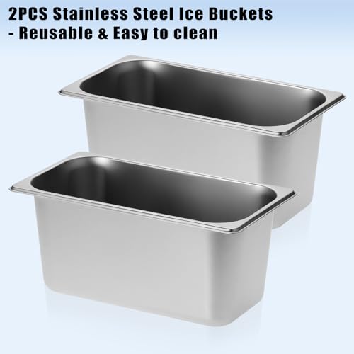OwnMy 2PCS Ice Buckets for Parties, Stainless Steel Ice Bucket for Freezer, Metal Ice Cubes Bins Storage Container for Fre...